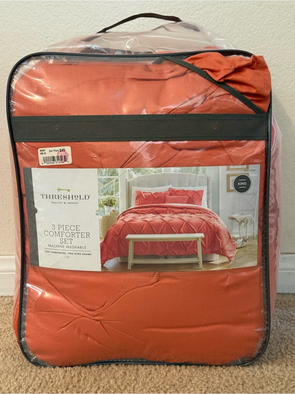 Threshold King Size 3 Piece Comforter Set (Coral)